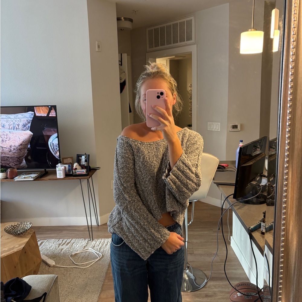 Free People Gray Off-the-Shoulder Sweater - Picture 3 of 6